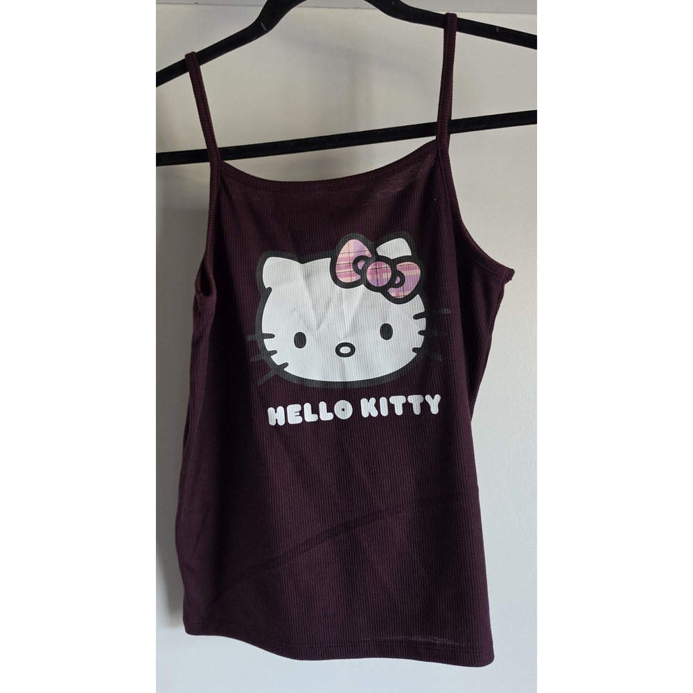 Hello Kitty Girls Tank Top XL 14 Maroon Sleeveless Graphic Casual Tee Shirt